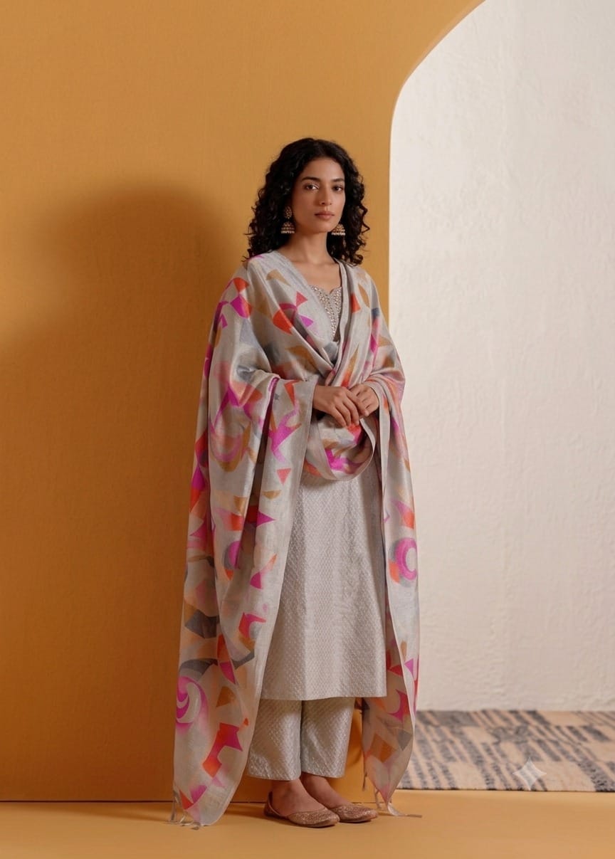 Women's Woven Design Kurta Set With Bhagalpuri Dupatta