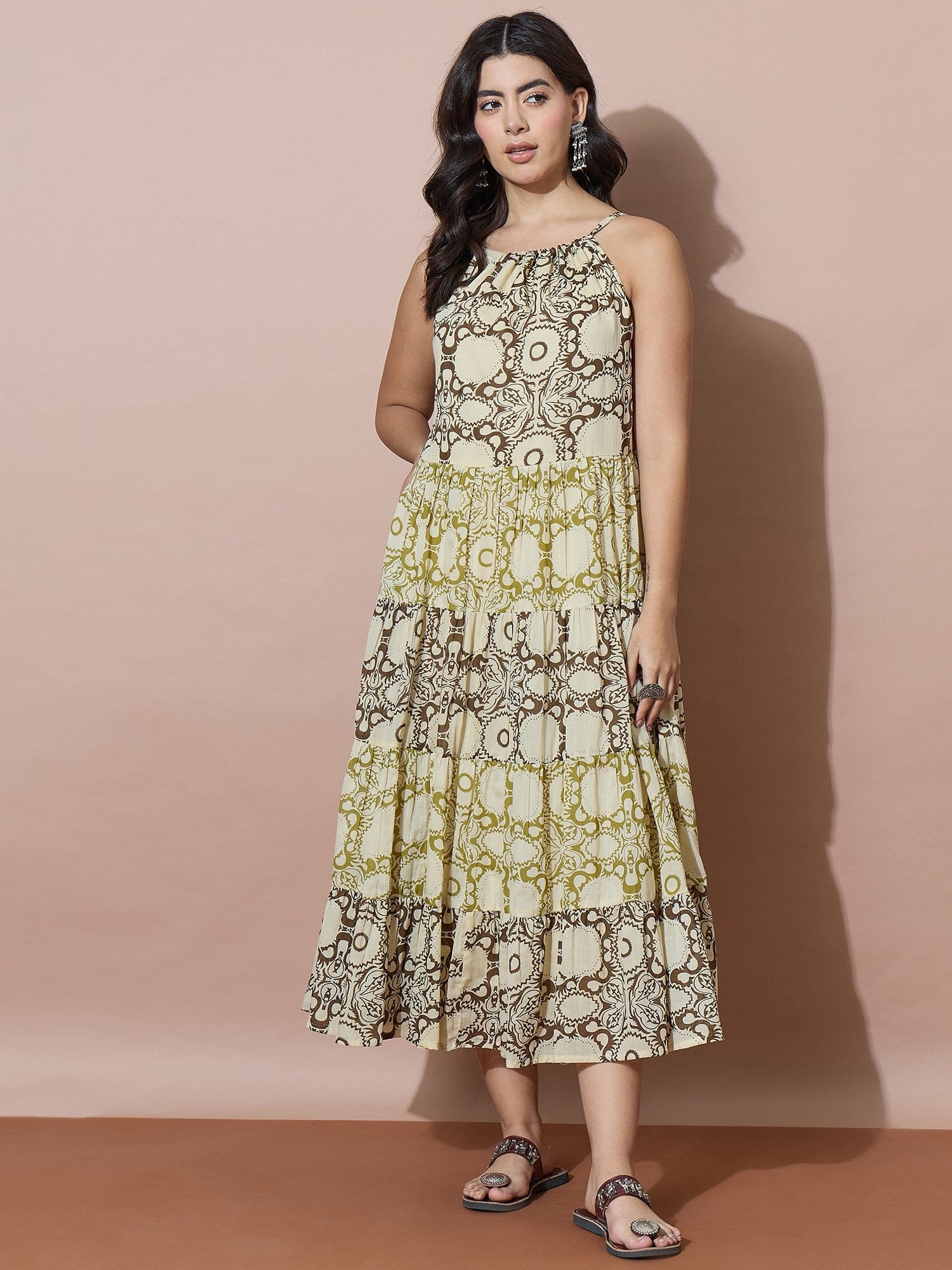 Bohemian Geometric Print Sleeveless Maxi Dress