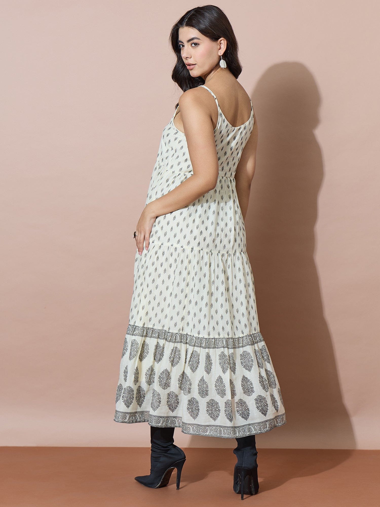 Off-White Block Inspired Print Tiered Dress