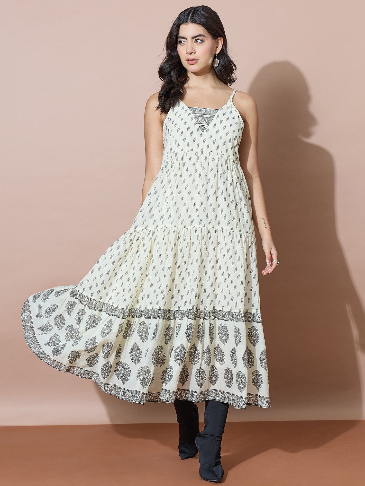 Off-White Block Inspired Print Tiered Dress