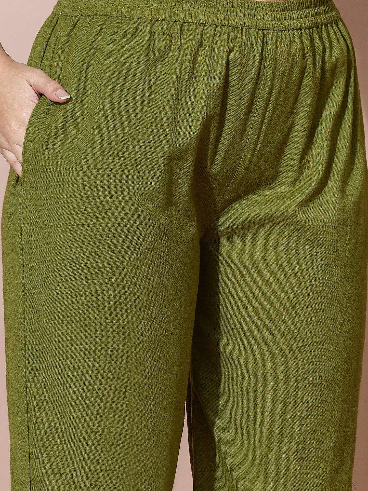Women'S Green Flex Buttoned Kurta Set
