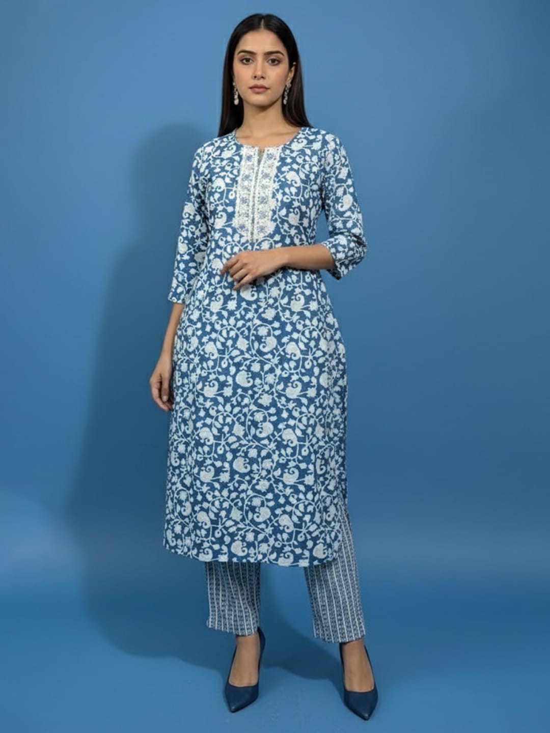 Ethnic Floral Kurta Set With Dupatta