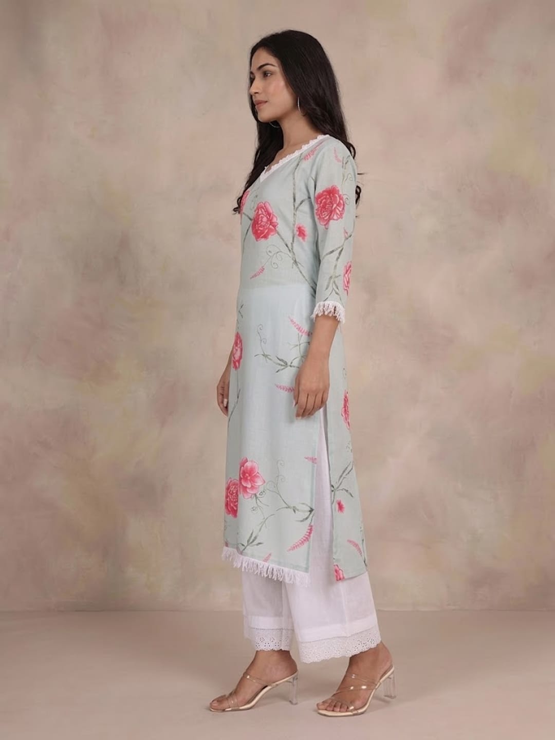 The Kurti Collection Women Floral Printed Lace Detail Straight Kurta