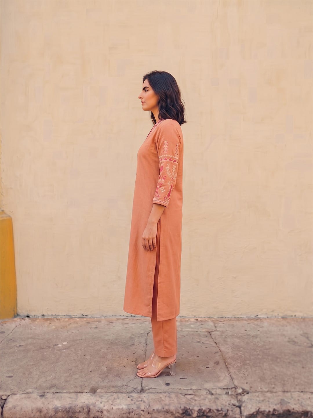 Elegant Embroidered Rust Kurta Designed For Effortless Everyday Sophistication.