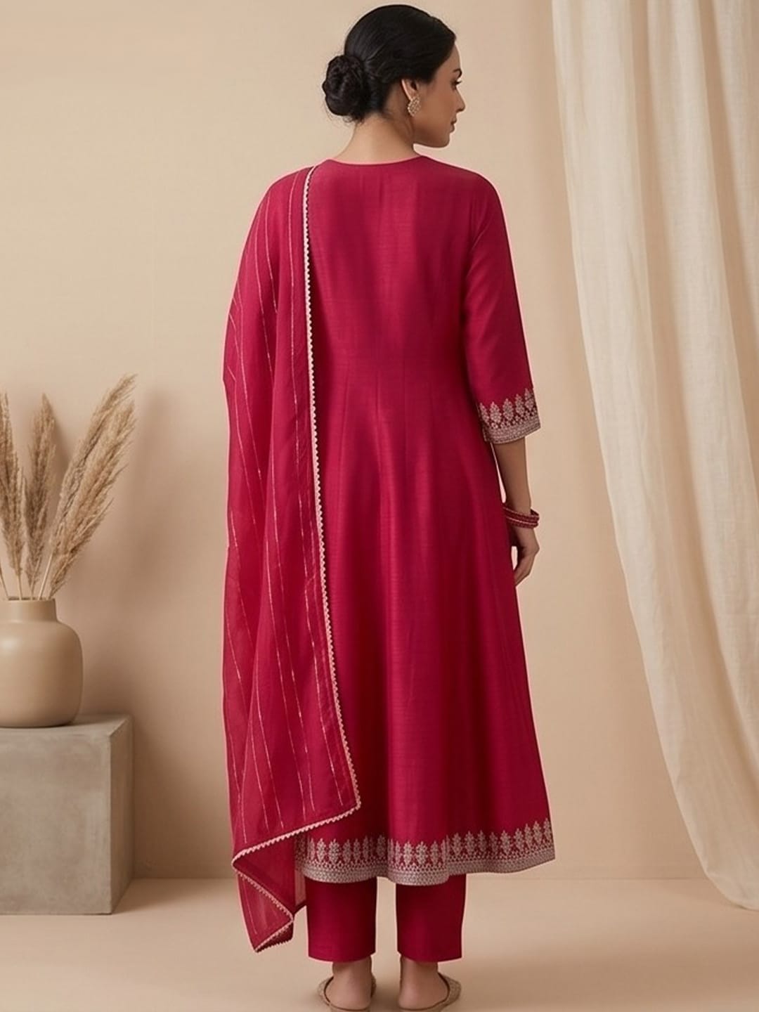 3-Piece Anarkali Set Vichitra Fabric With Zari Embroidery