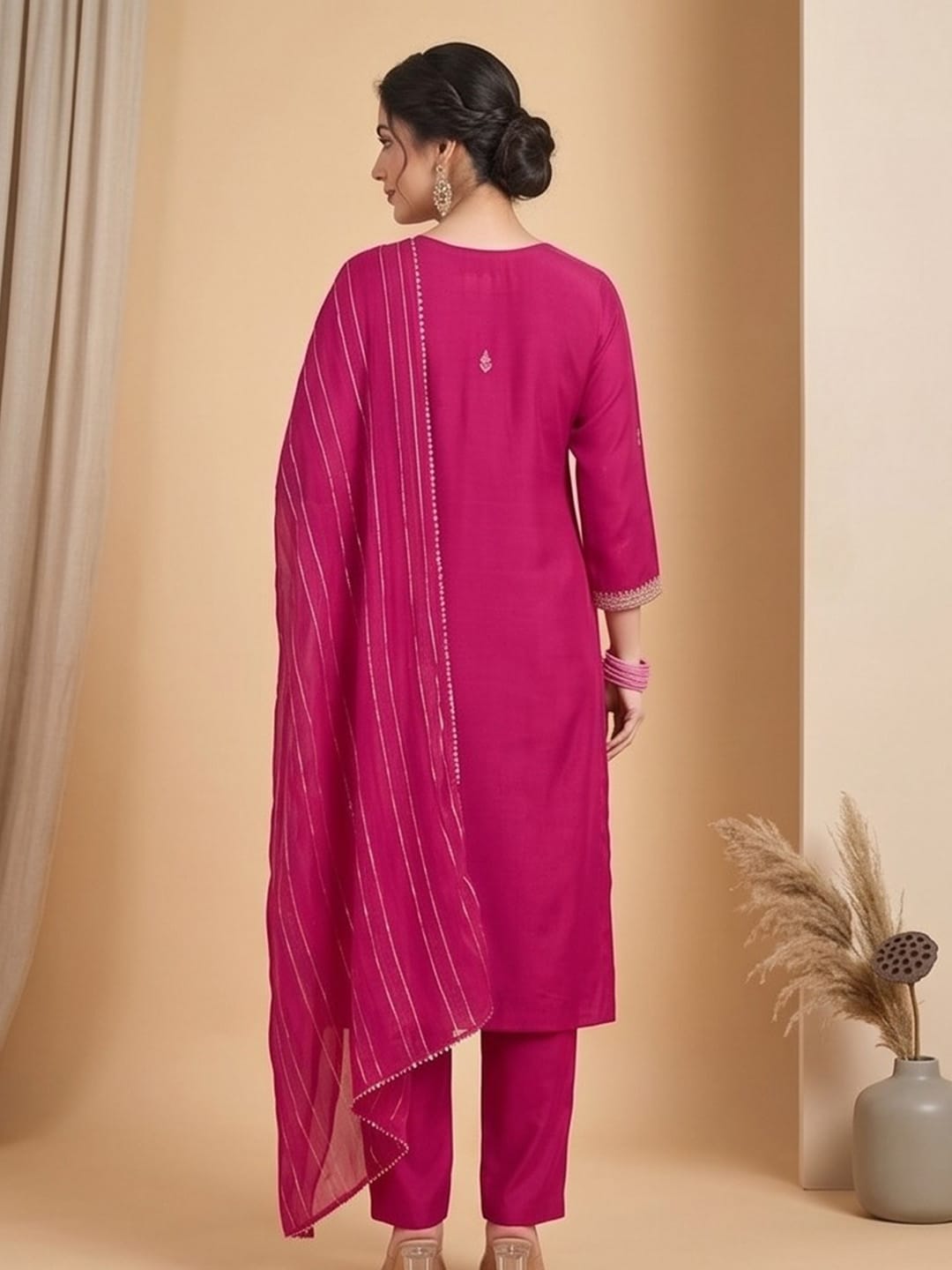 Kurta Adorned With Thread Embroidery, Teamed With Trousers And Paired With Dupatta With And Lace Detailing