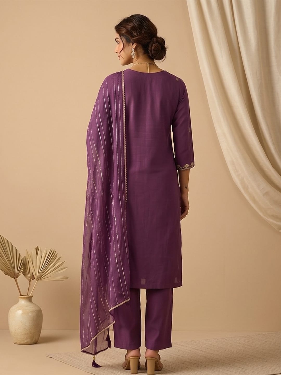 Kurta With Zari Embroidery, Teamed With Trousers And Paired With Dupatta Featuring Lace Detailing