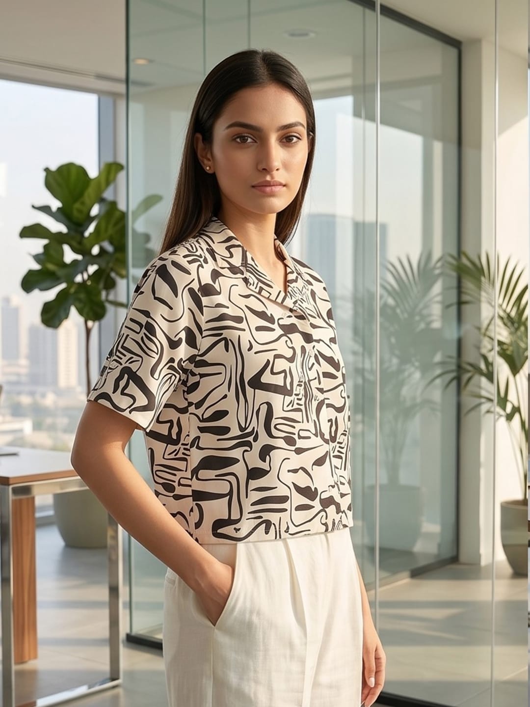 Black Coloured Short Sleeves Shirt Collar Top