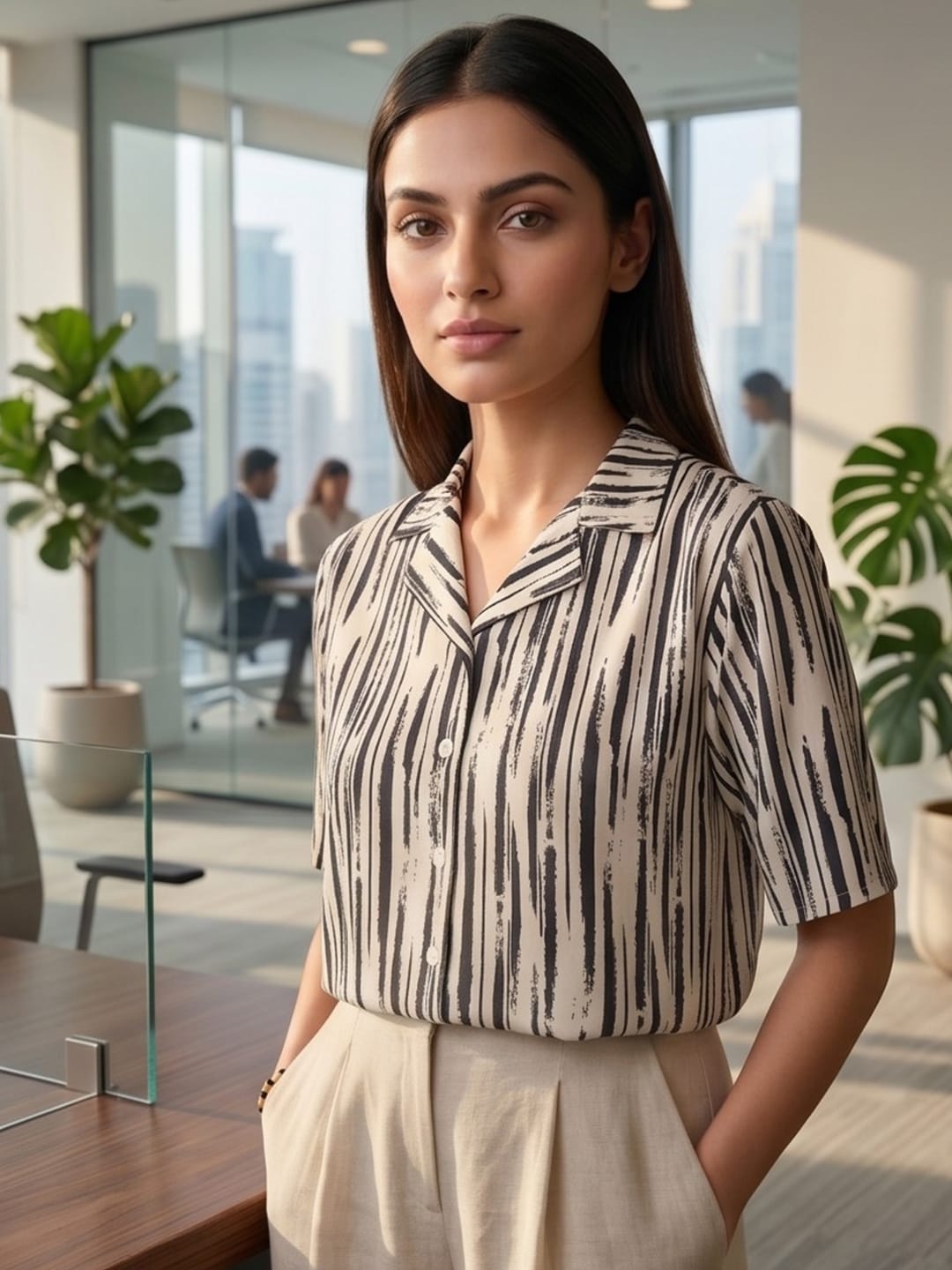 Black Coloured Short Sleeves Shirt Collar Top