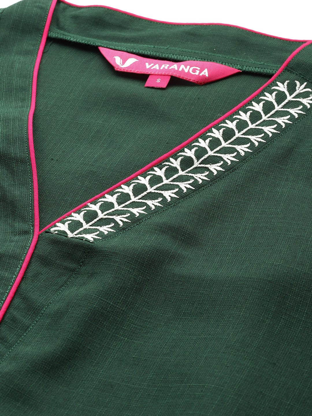The Kurti Collection Women Green Embroidered Long & Flared Sleeves Kurta With Tonal Bottom