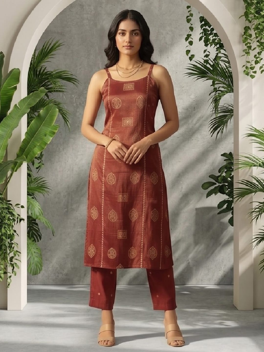 All Over Embroidered Halter Neck Kurta Set With Dupatta 33464
