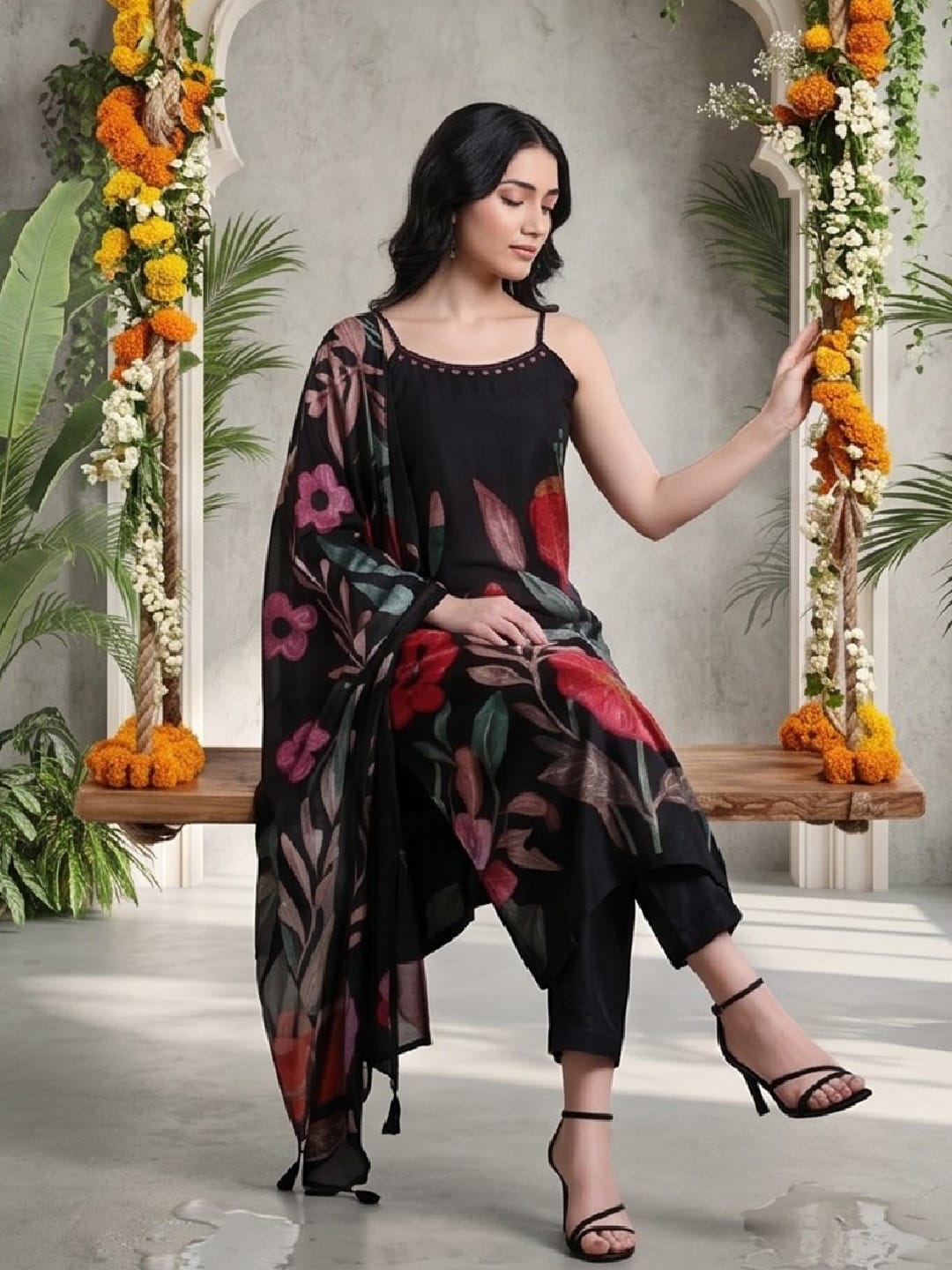Bold Floral Printed Kurta with Trouser & Dupatta