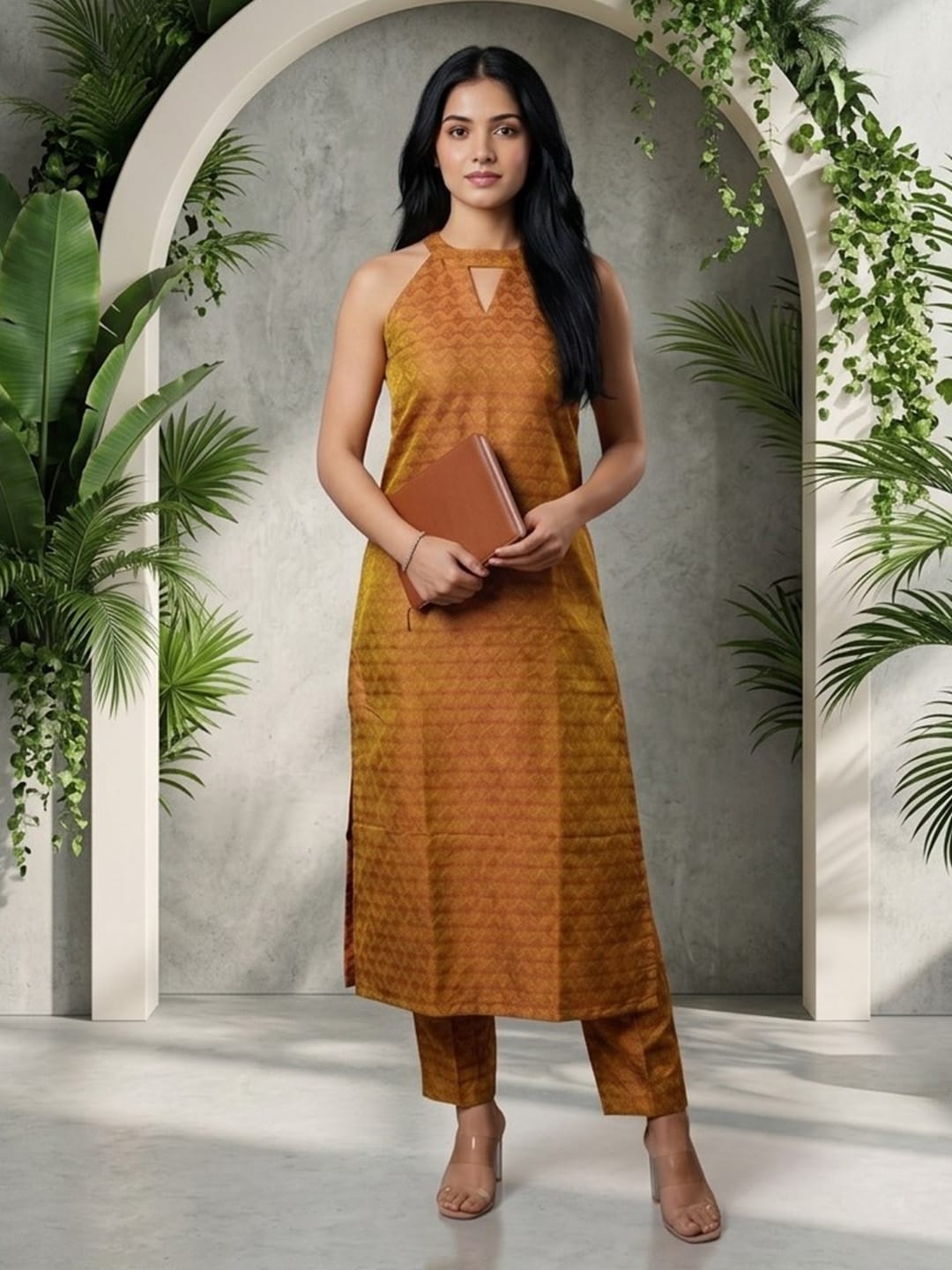 Textured Copper Kurta Set