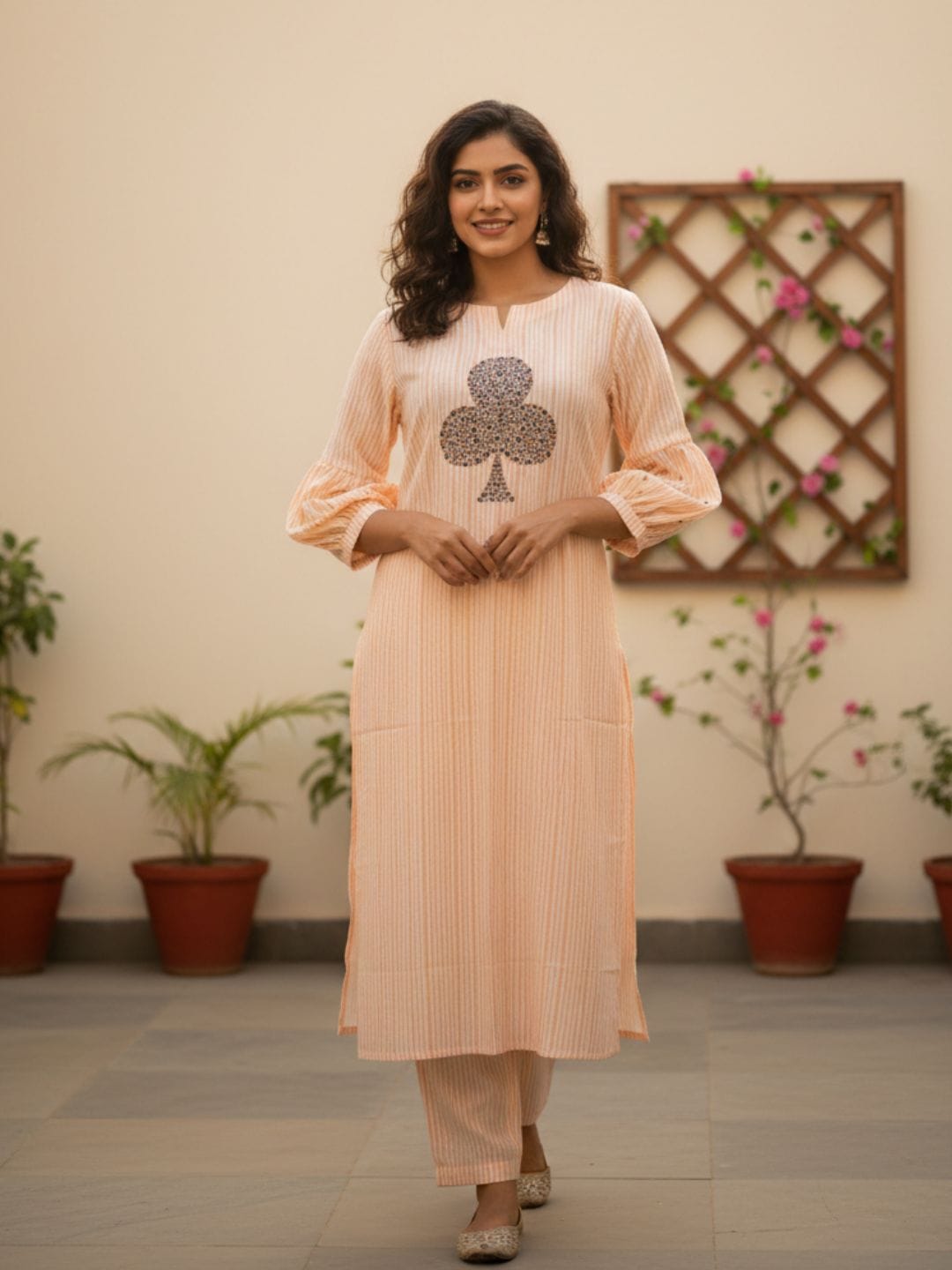 The Kurti Collection Women Striped Regular Pure Cotton Kurta with Trousers