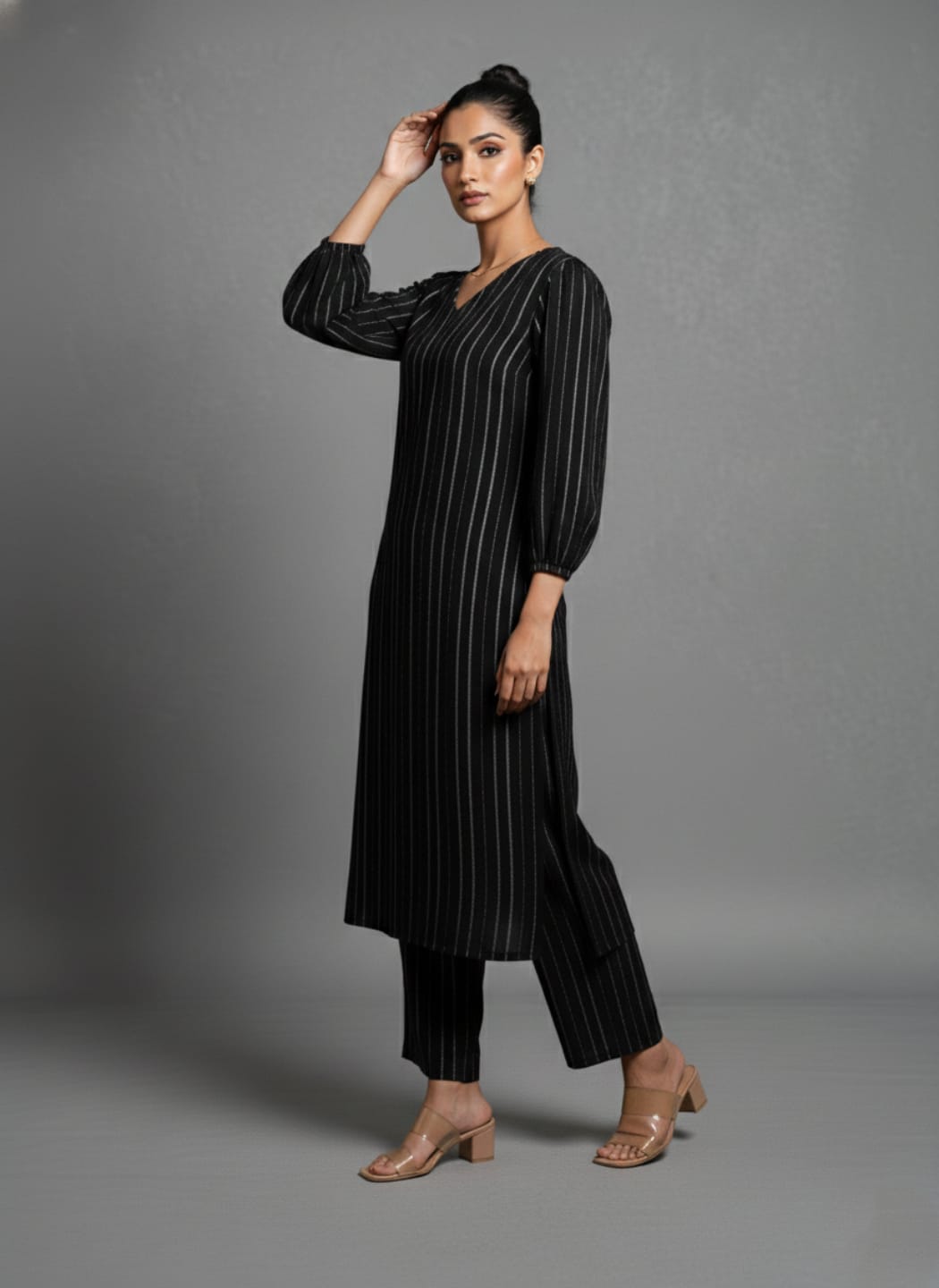 The Kurti Collection Women Black Lurex A- Line Kurta With Trousers