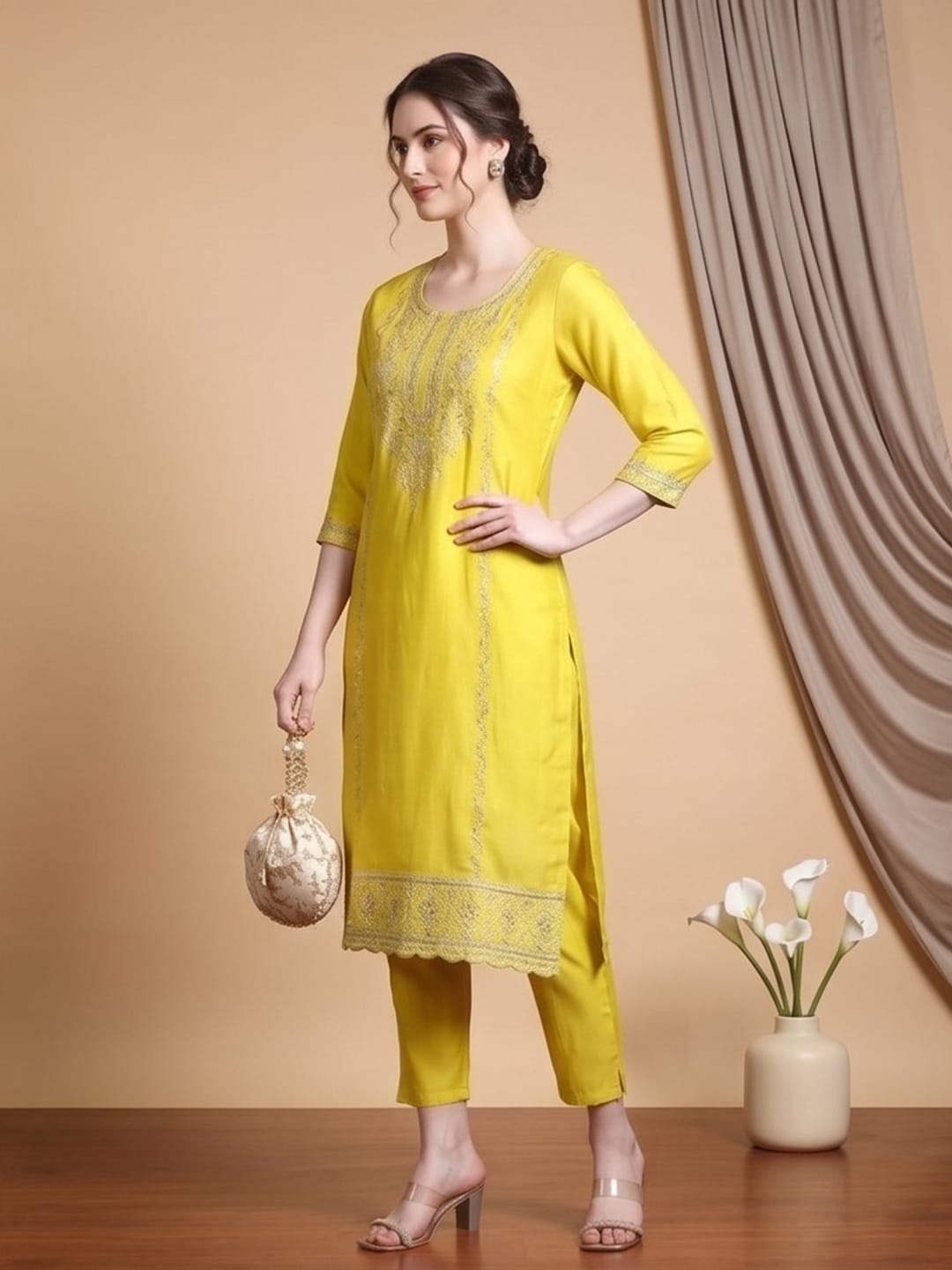 The Kurti Collection Women Lime Green Kurta Set With Dupatta