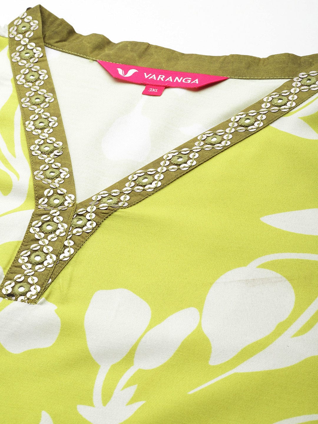 The Kurti Collection Women Plus Size Lime Green Floral Printed Kurta With V Neck And Three Quarter Bell Sleeves Pl24 Vkur1071