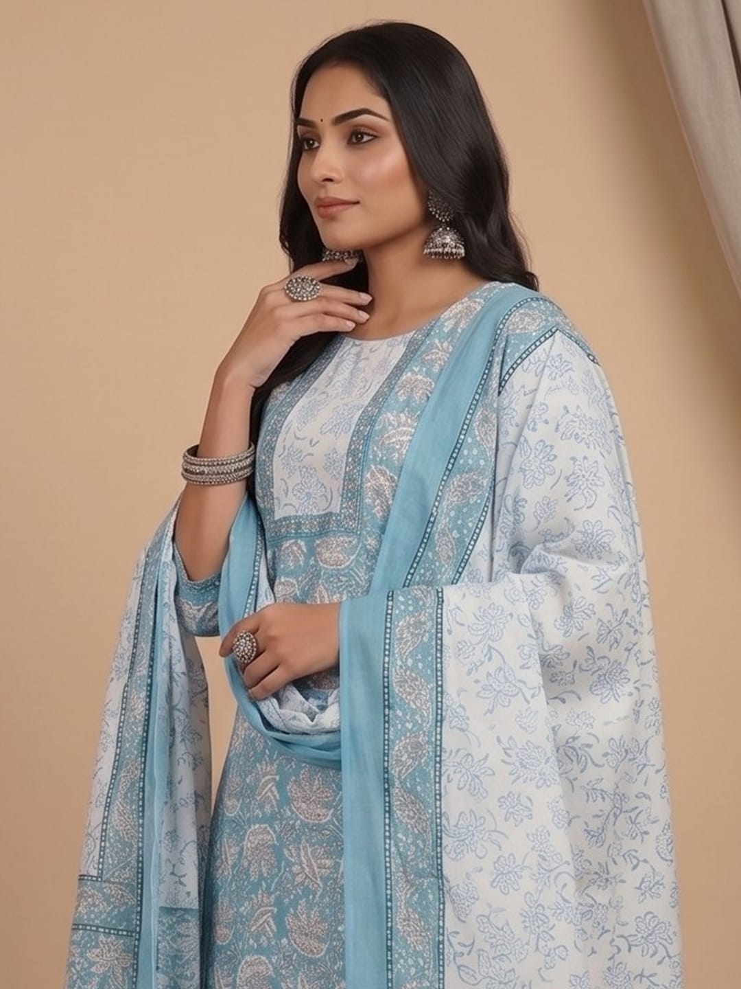 The Kurti Collection Women Ethnic Floral Printed Kurta Wih Salwar & Dupatta