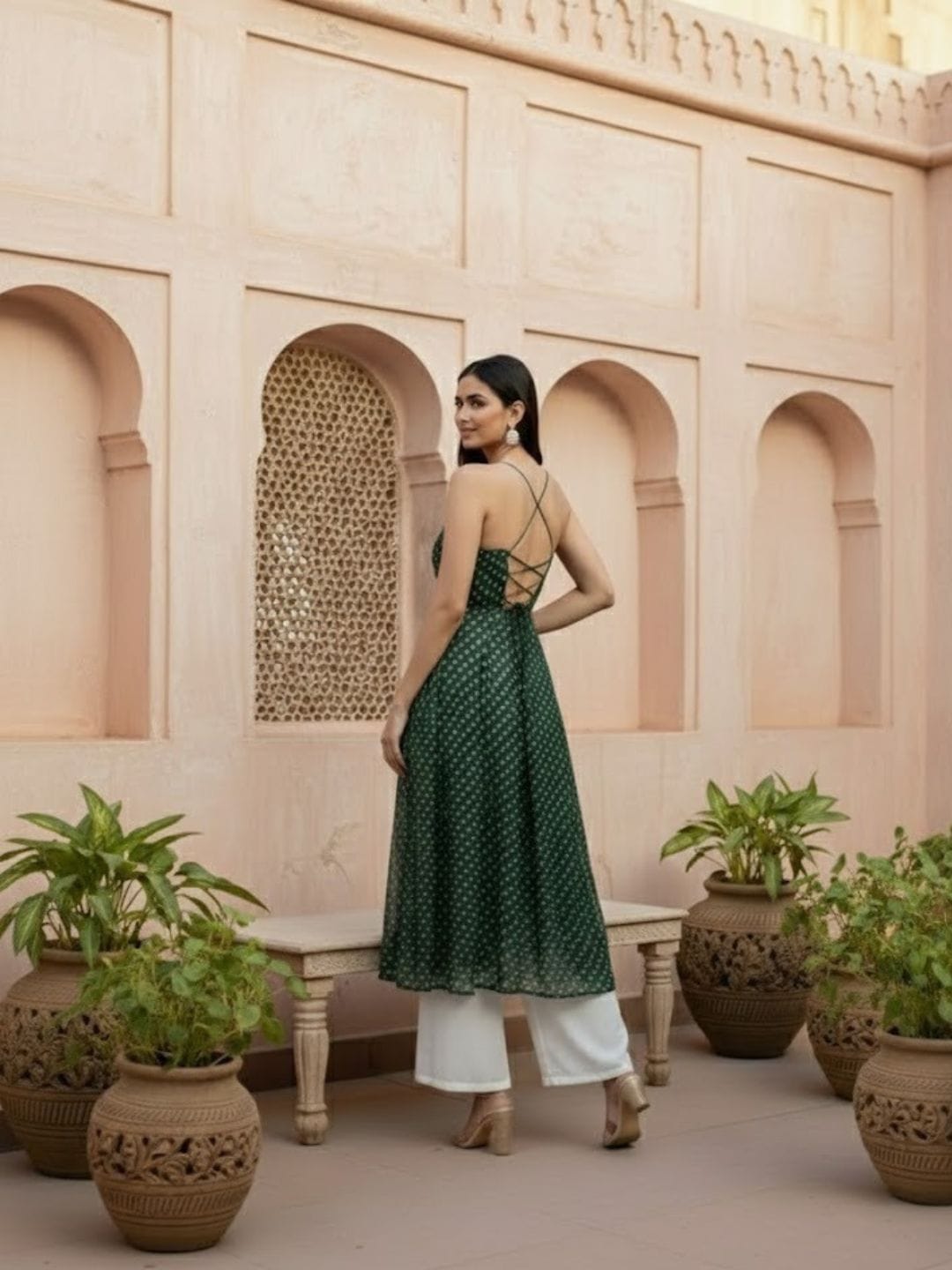 Trendy Bandhni Kurta With Back less Dori Detailing