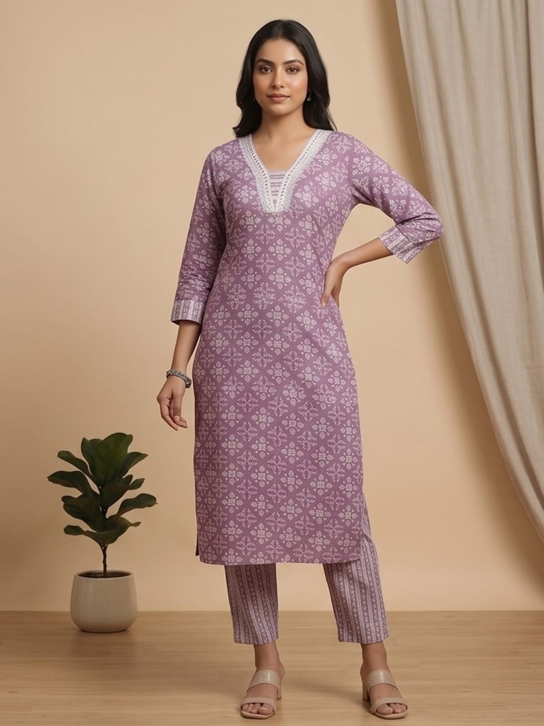 The Kurti Collection Women Floral Printed V Neck Kurta with Trouser & Dupatta