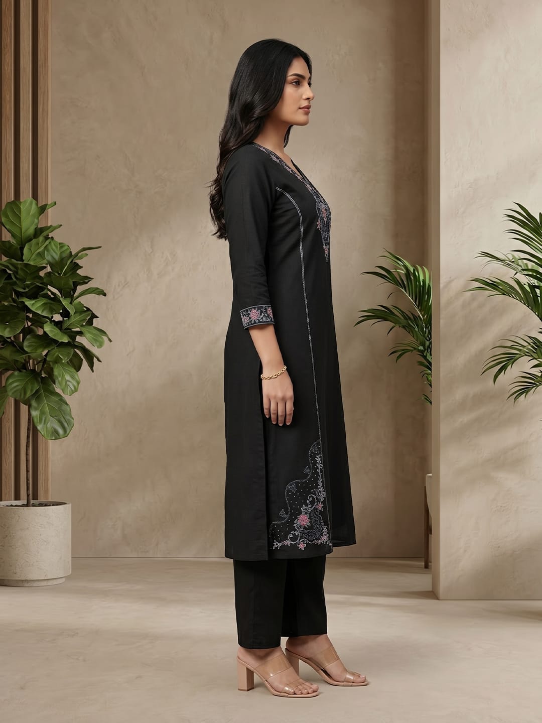 Black Embroidered Kurta Set