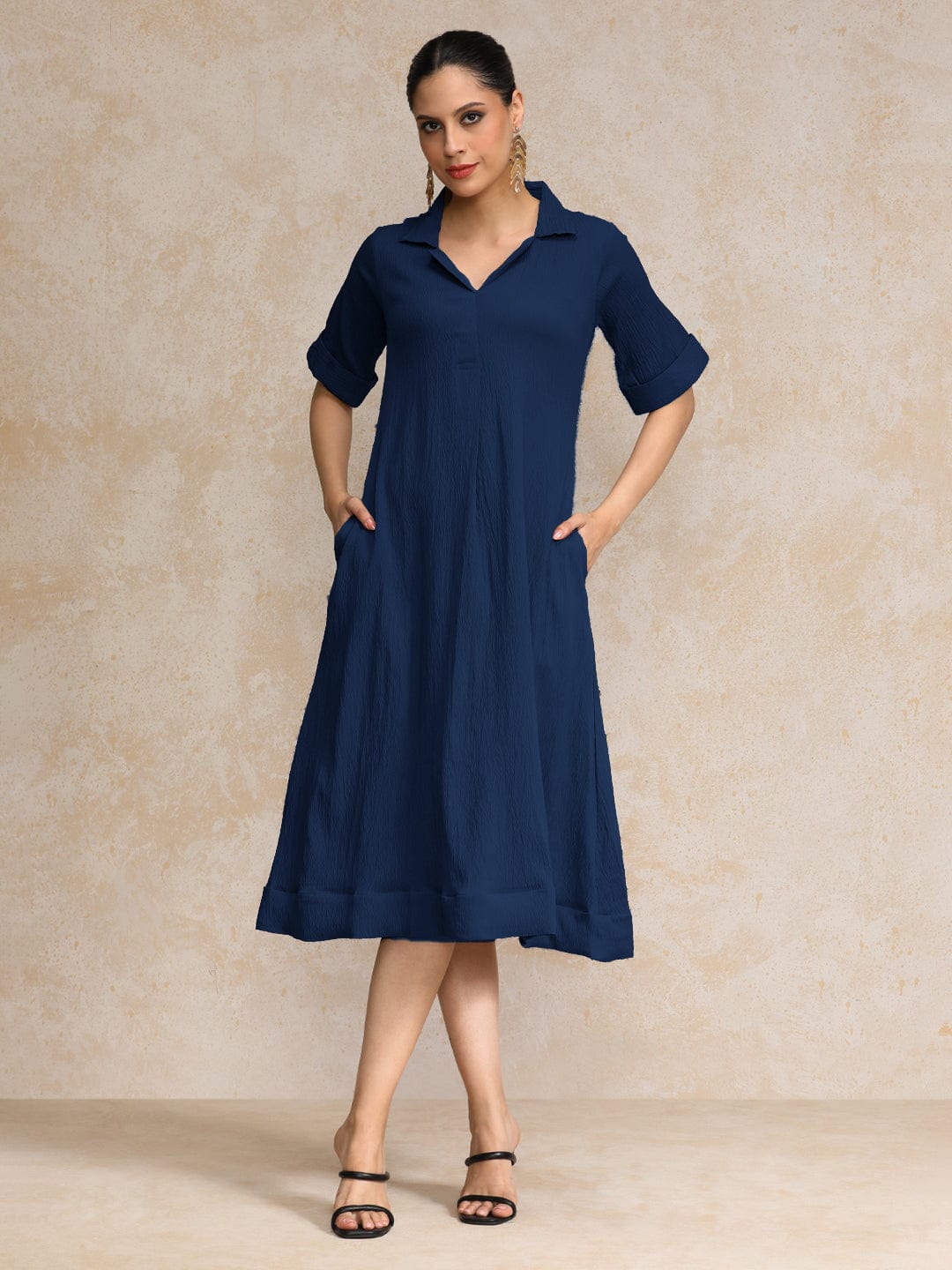 The Kurti Collection Women Beige Shirt Collar A Line Dress