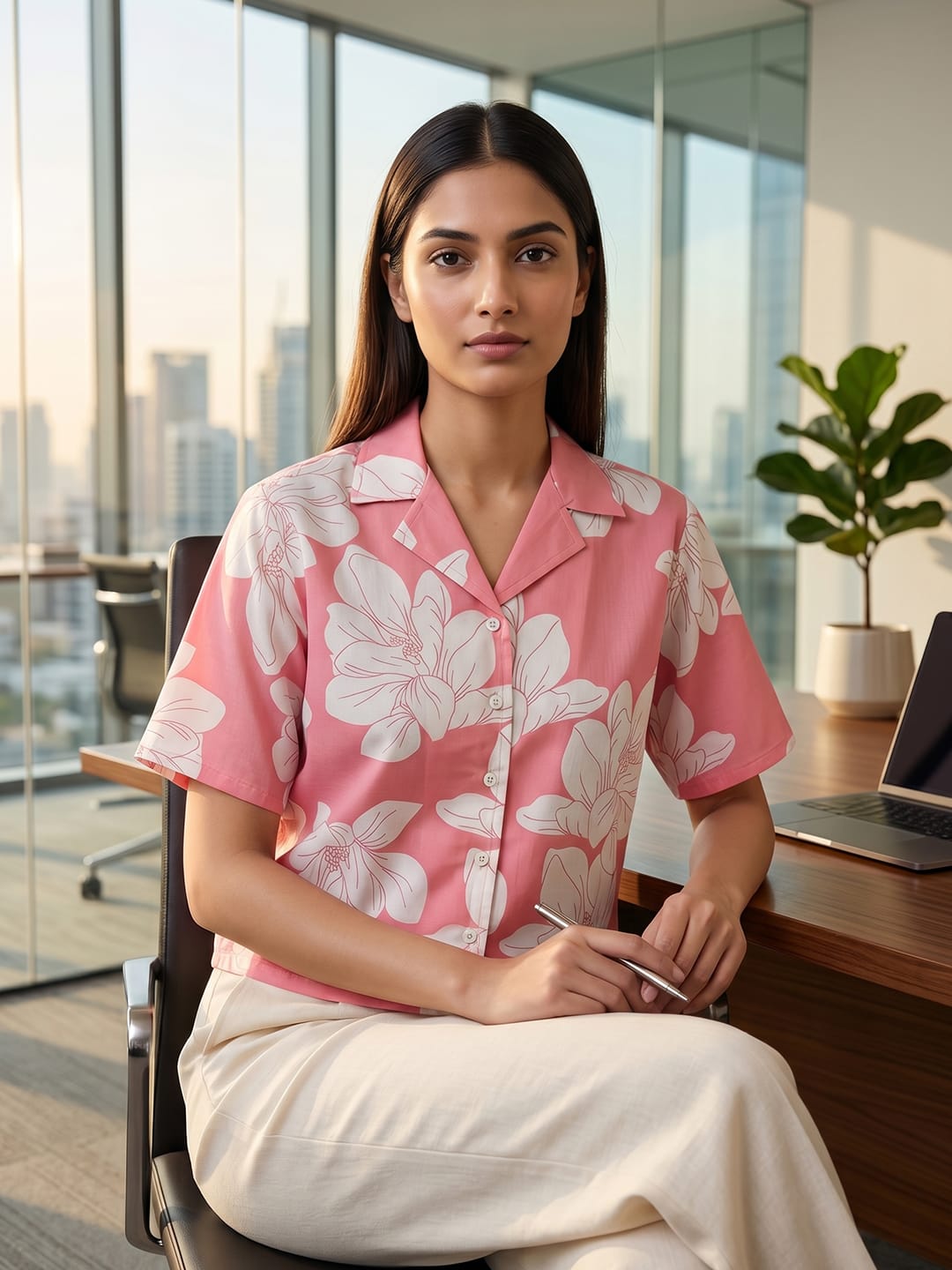 White Coloured Short Sleeves Shirt Collar Top