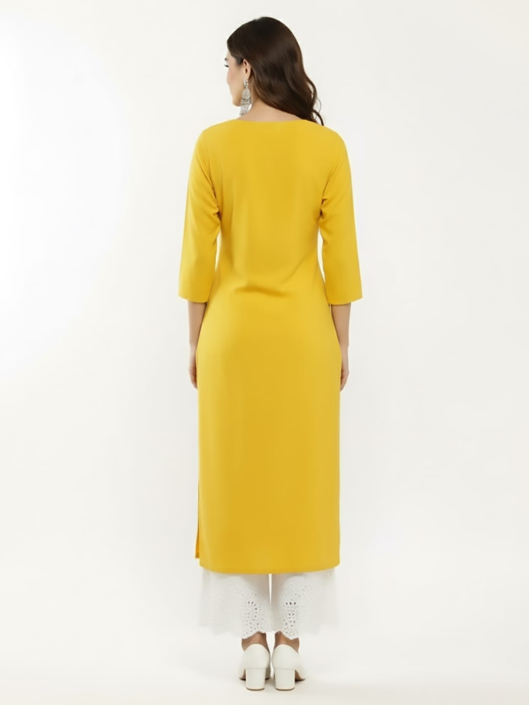 The Kurti Collection Women Mustard Yellow Floral Yoke Embroidered Straight Kurta