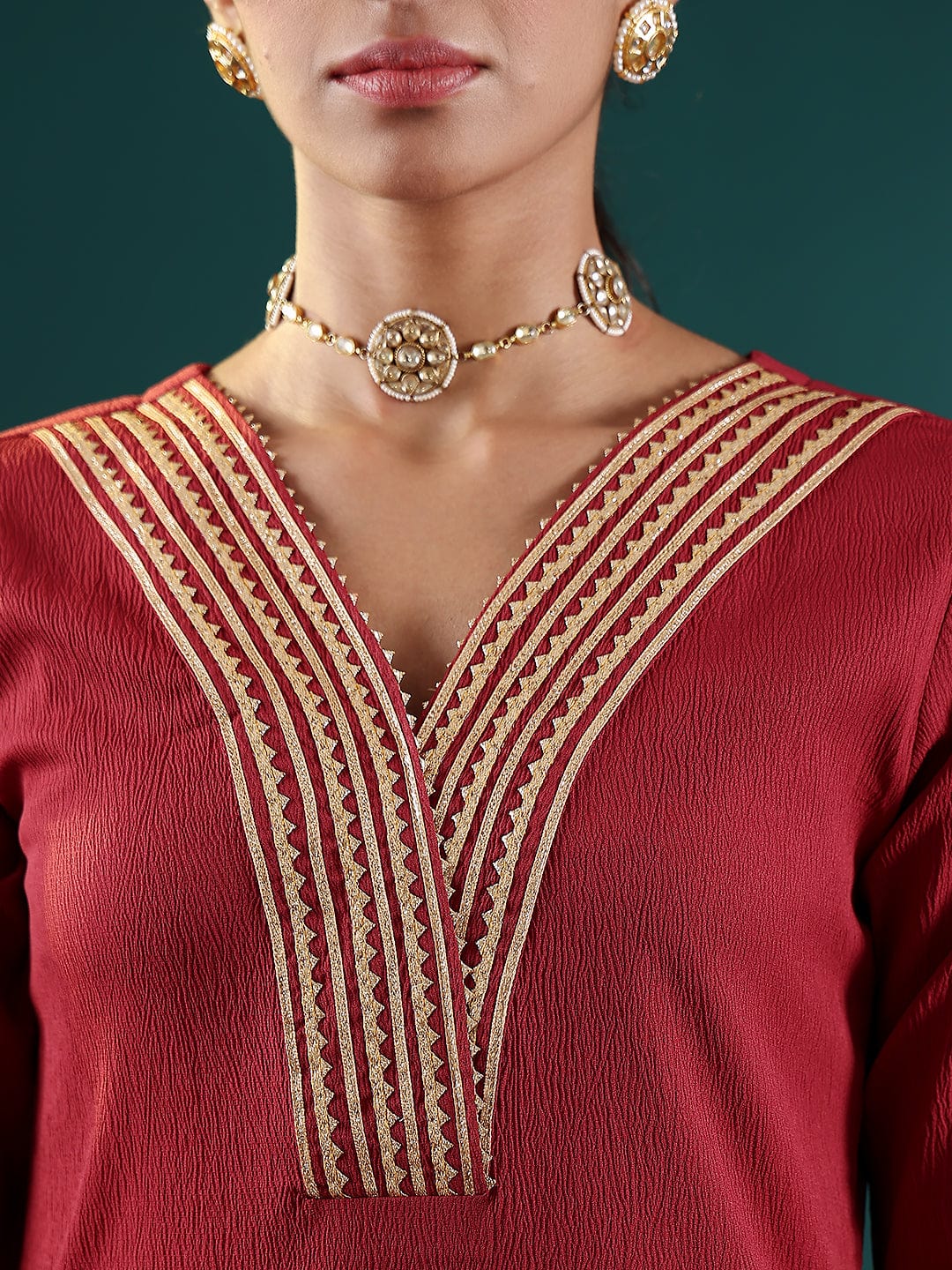 The Kurti Collection Women Maroon Gota Embellished Kurta With Bottom And Dupatta