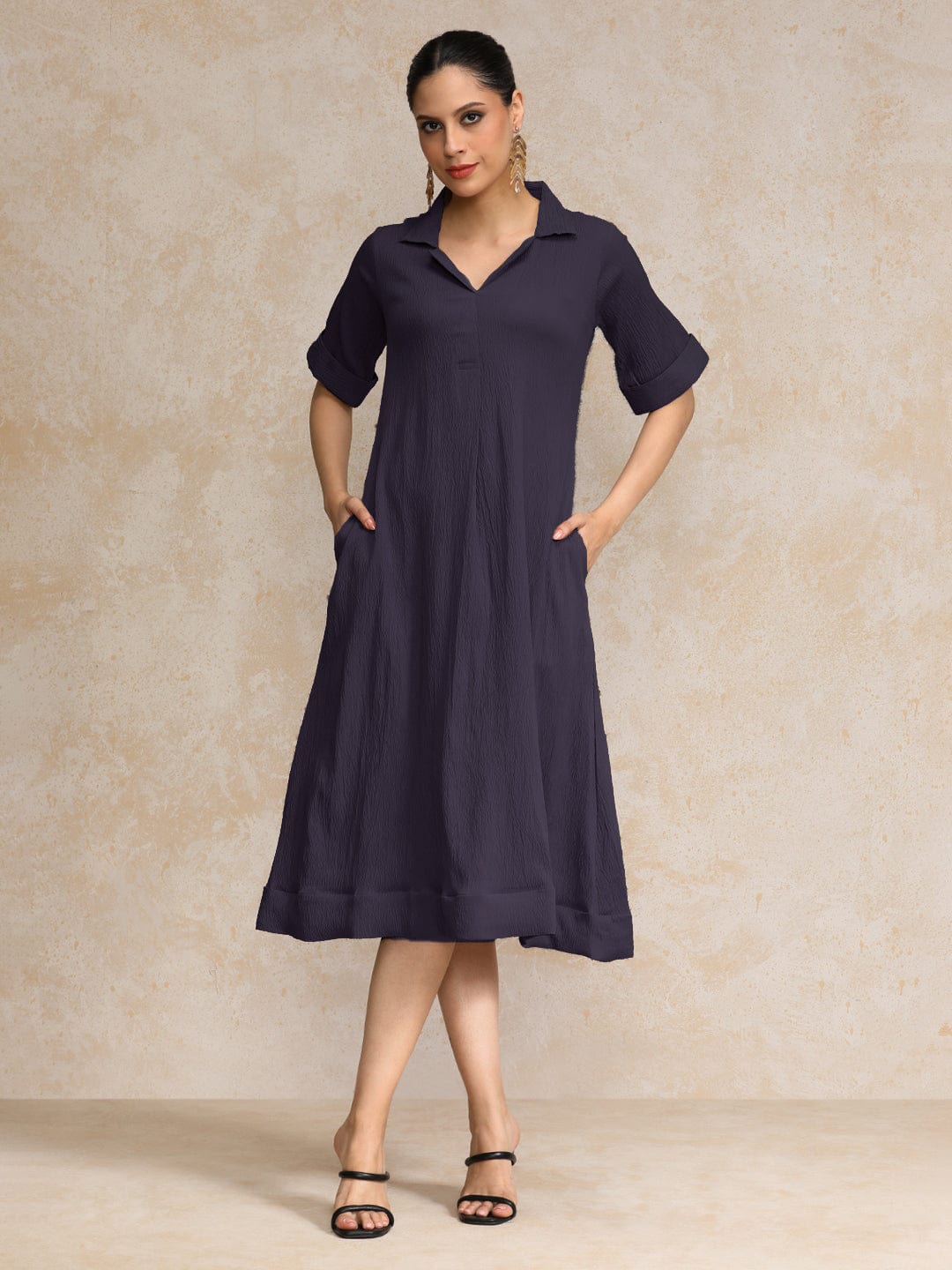 The Kurti Collection Women Beige Shirt Collar A Line Dress