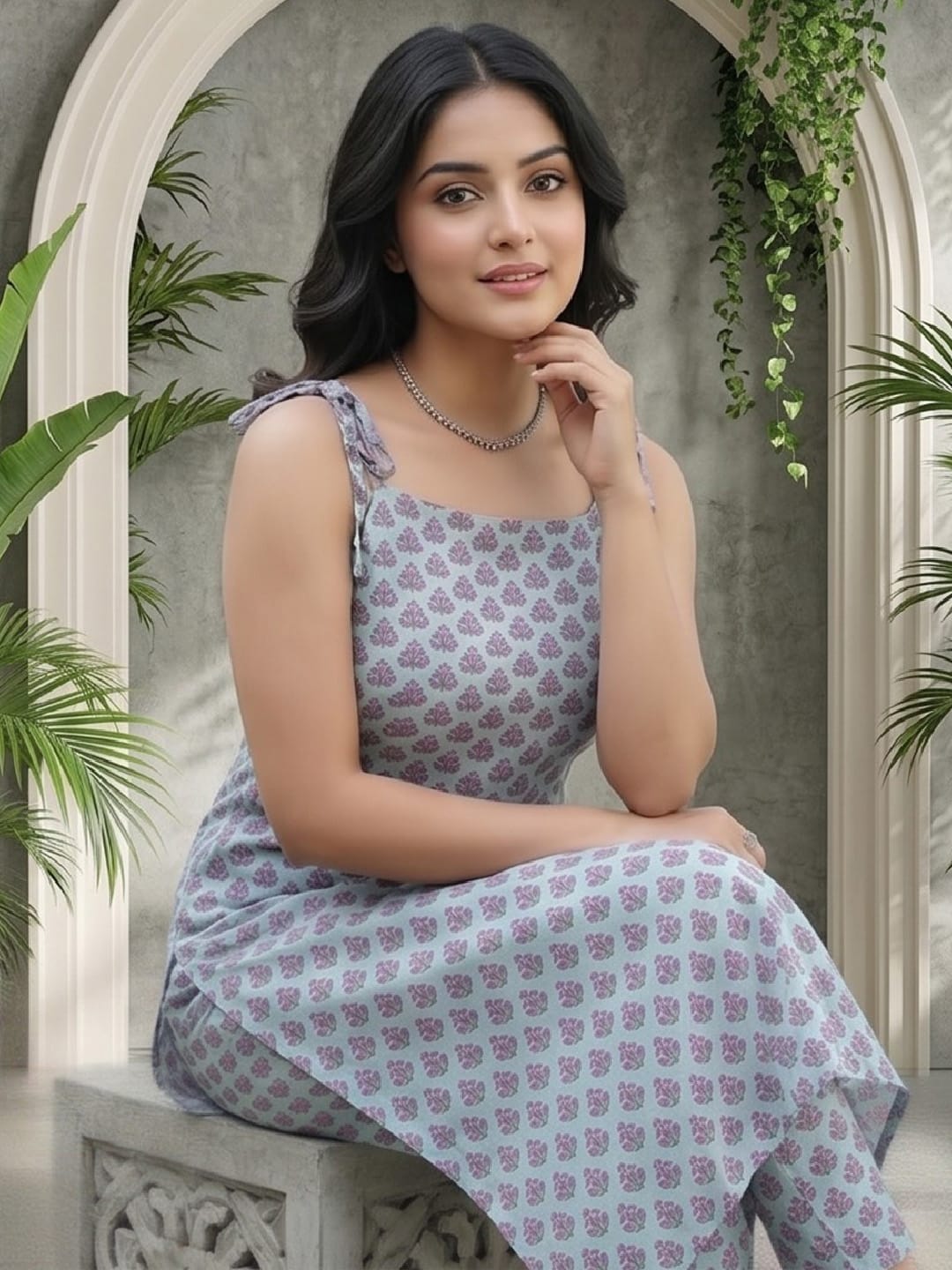 Floral Print Cotton Kurta Set with printed Dupatta