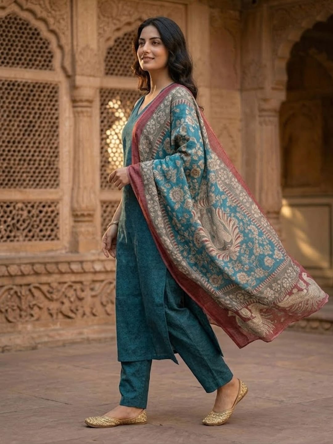 Effortless Teal Radiance Kurta Set With Dupatta