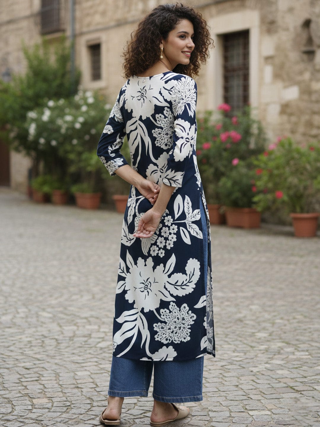 The Kurti Collection Navy Night Floral Kurta