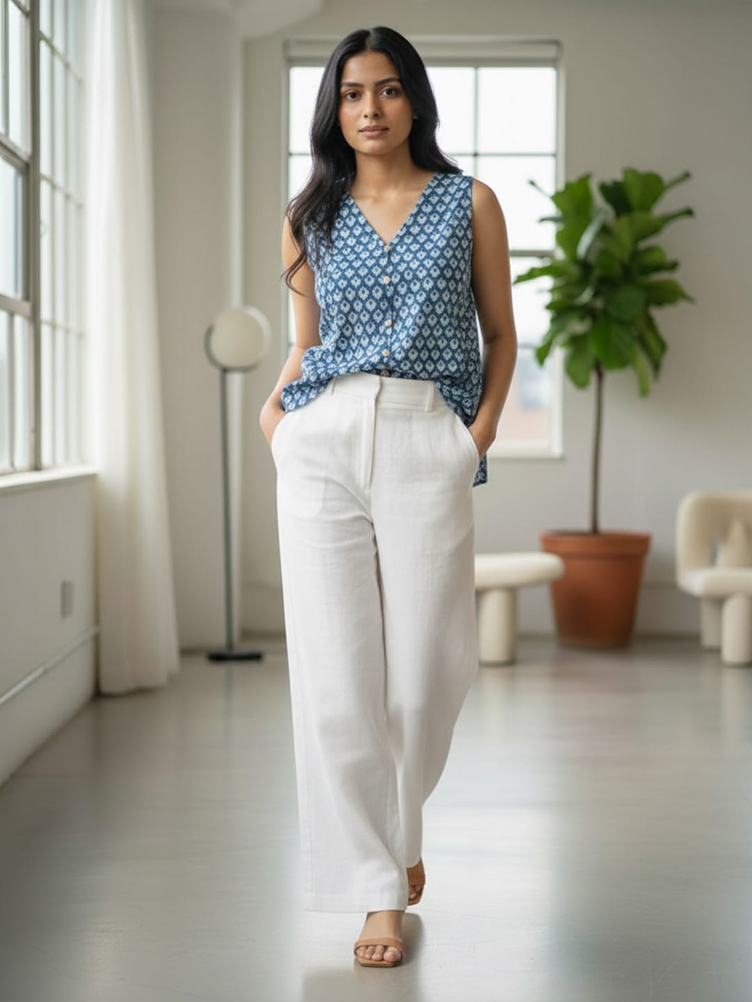 Blue Printed Cotton Top