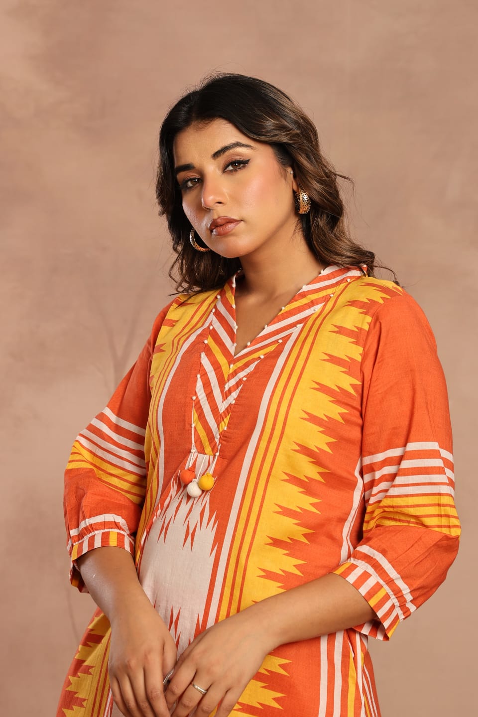 Geometric Border Kurta with Trousers