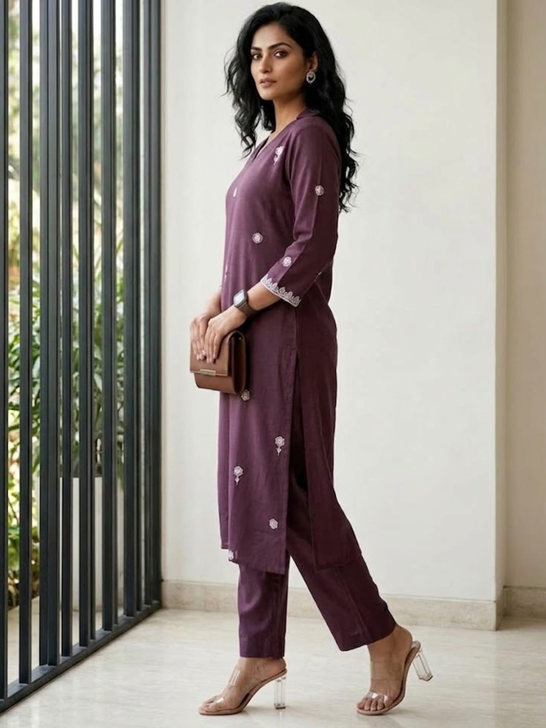 WomenÃ¢â‚¬â„¢s Sleeveless Burnt Orange Printed Kurta set