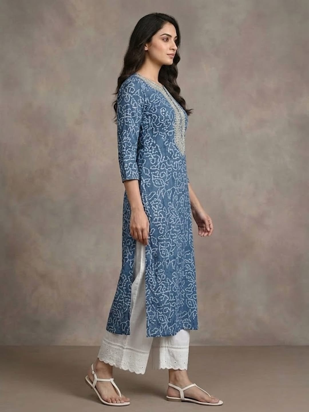 The Kurti Collection Women Blue Bandhani Printed Straight Kurta