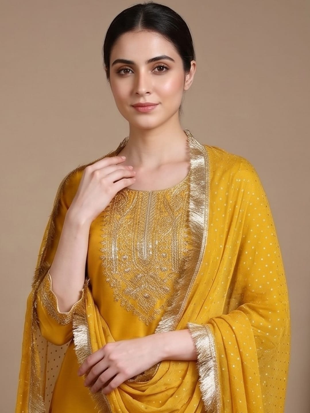 The Kurti Collection Zari embroidered yoke Kurta With trouser and Dupatta