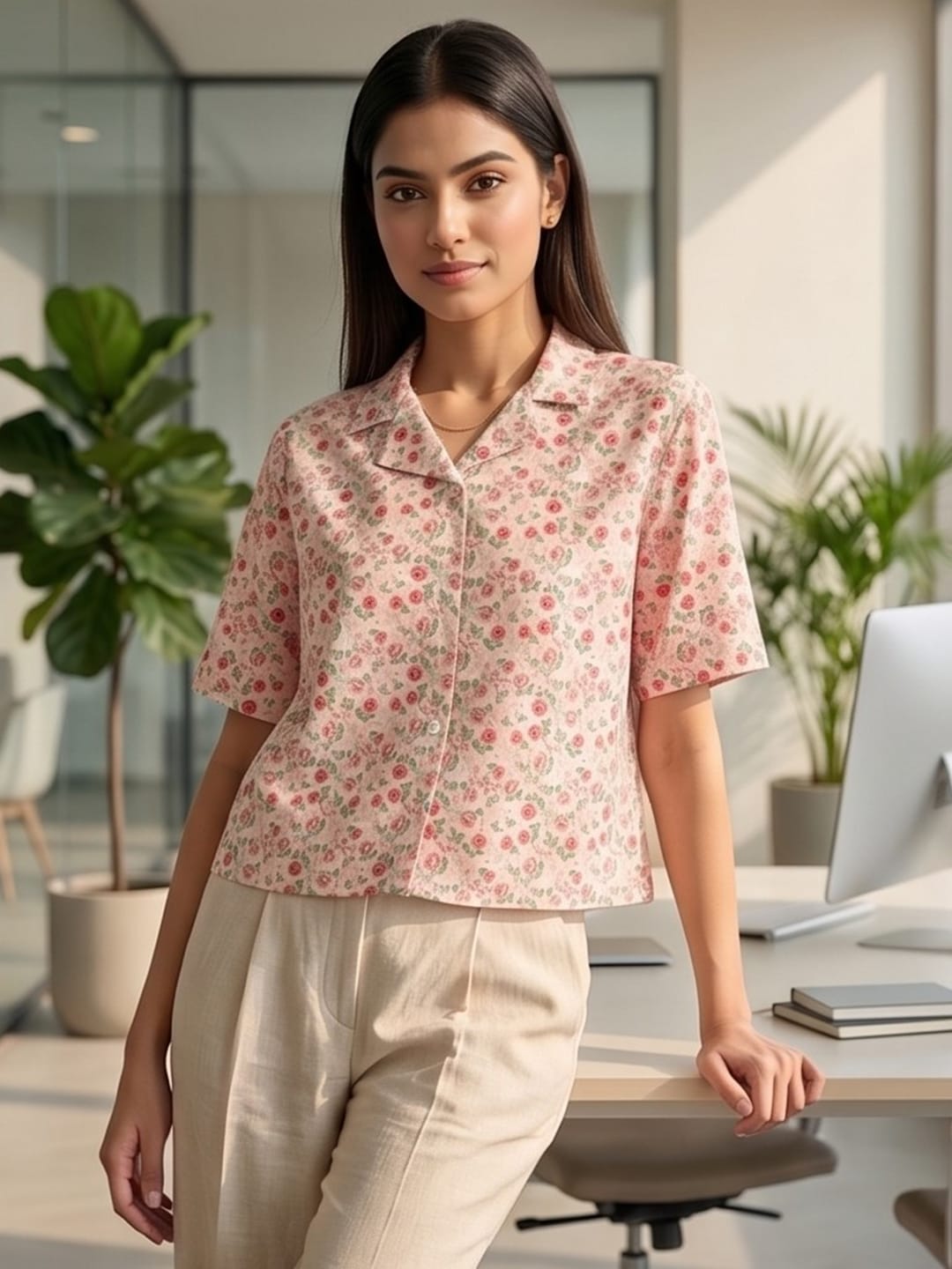 White Coloured Short Sleeves Shirt Collar Top