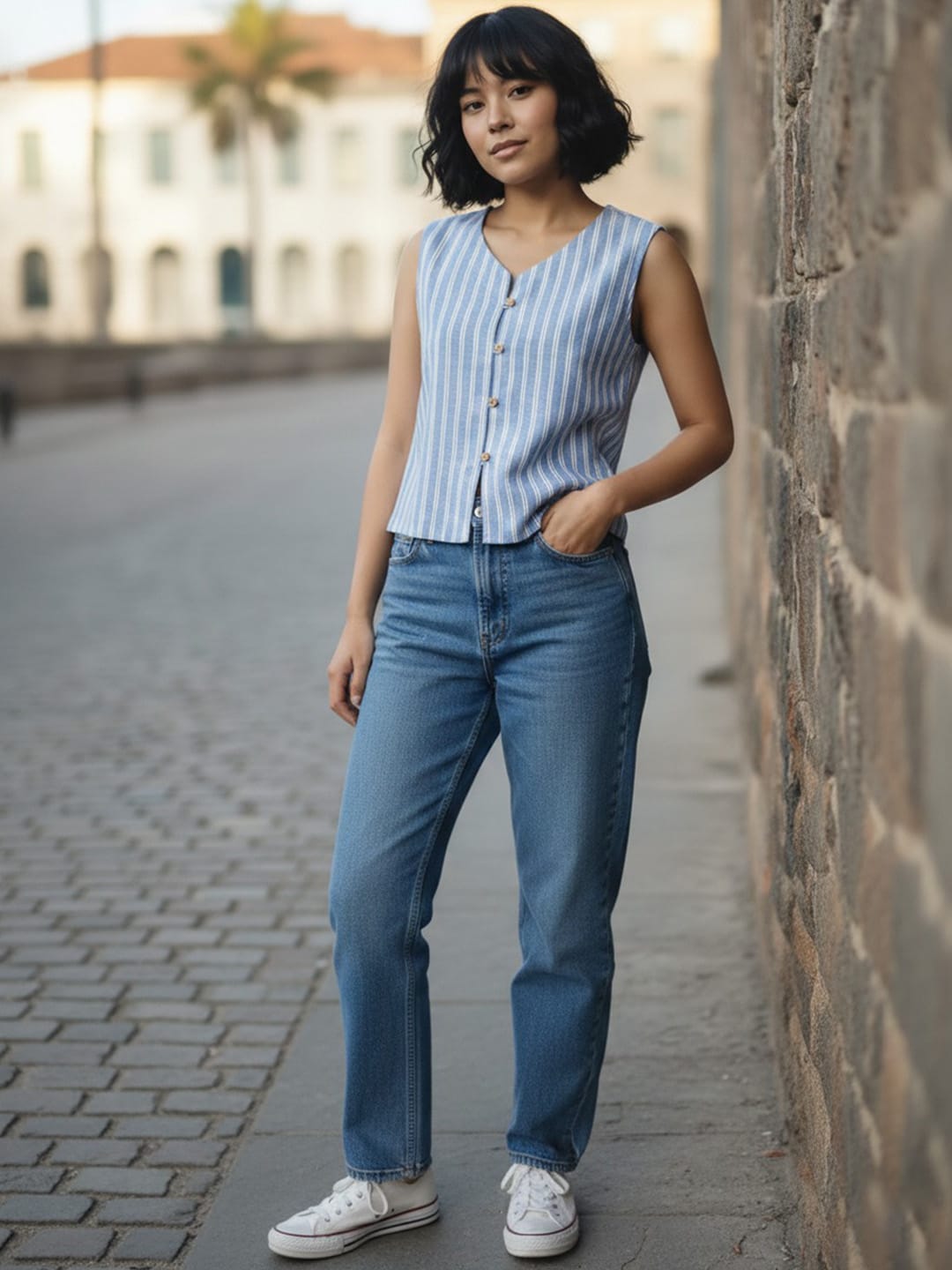 Sky Blue Classic Pinstripe Vest