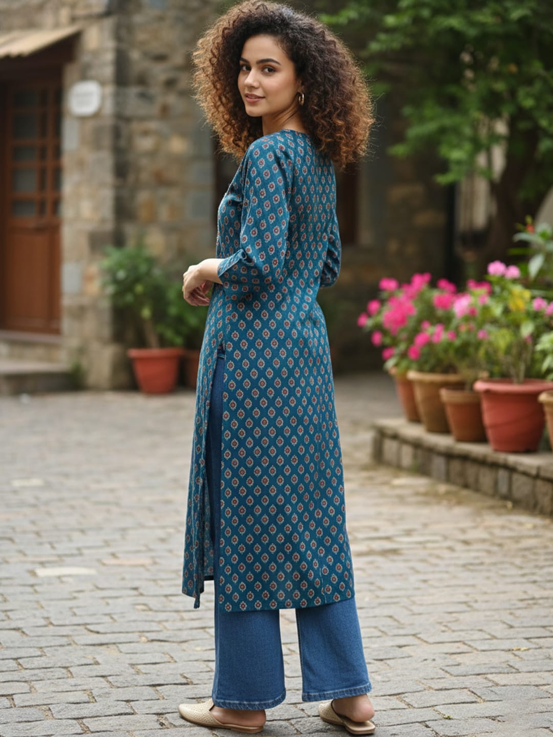 Teal green cotton Kurta