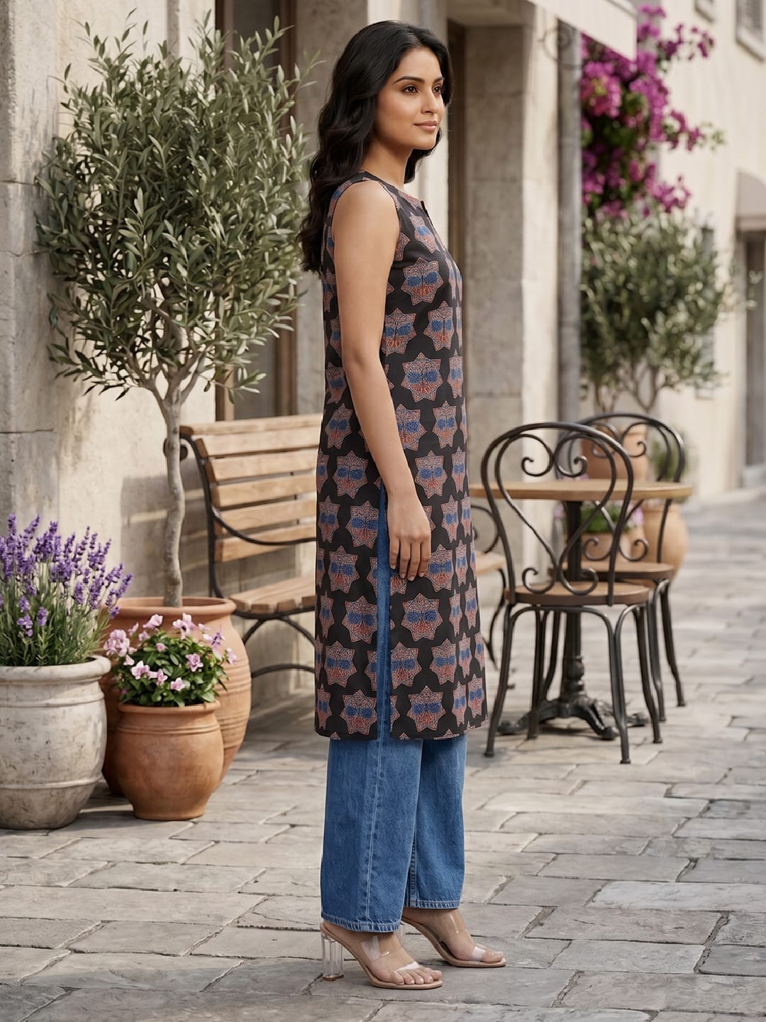 Women's Sleeveless Cotton Printed Kurta