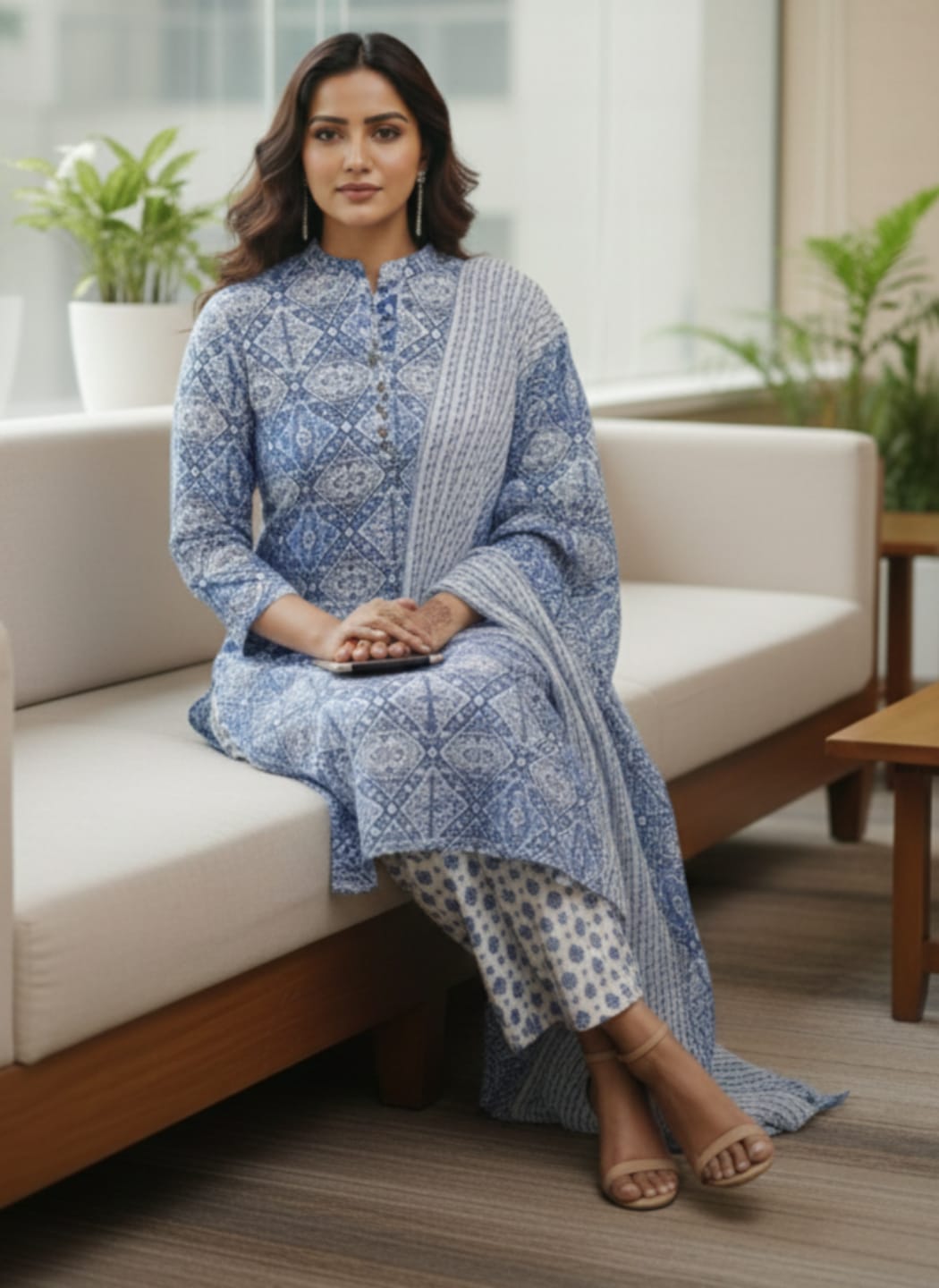 The Kurti Collection Women Ethnic Motifs Printed Regular Pure Cotton Kurta with Trousers & With Dupatta