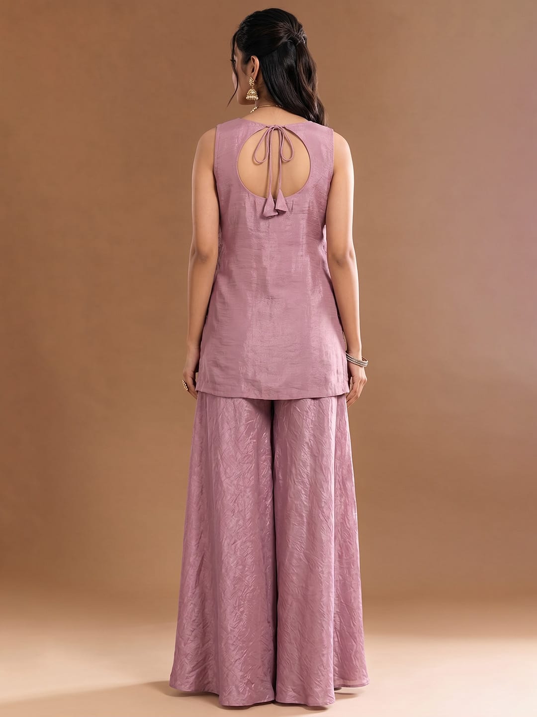 Women's Embroidered Shimmer Short Kurta With Palazzo And Dupatta