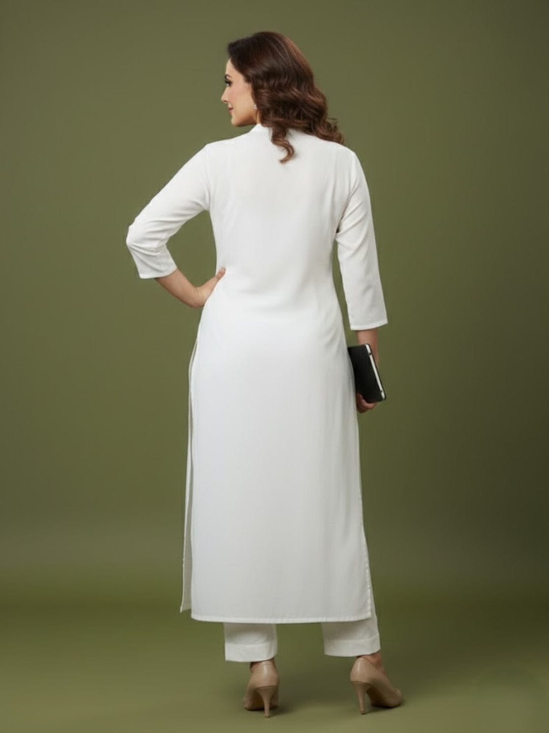 Front Button Straight Embroidered Flex Kurta Set