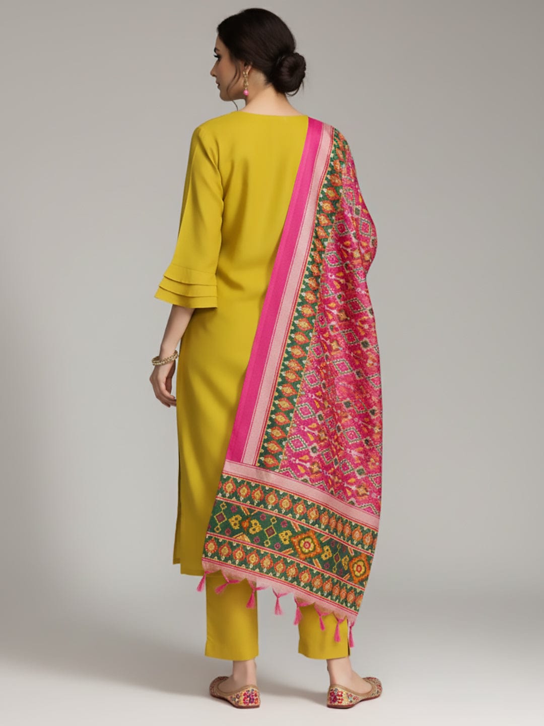 The Kurti Collection Women Gota Embroidered Yoke Kurta With Trousers And Dupatta Set