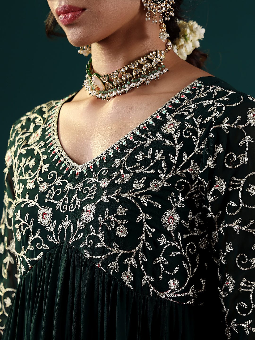 The Kurti Collection Women Green Anarkali Kurta Paired With Tonal Dupatta