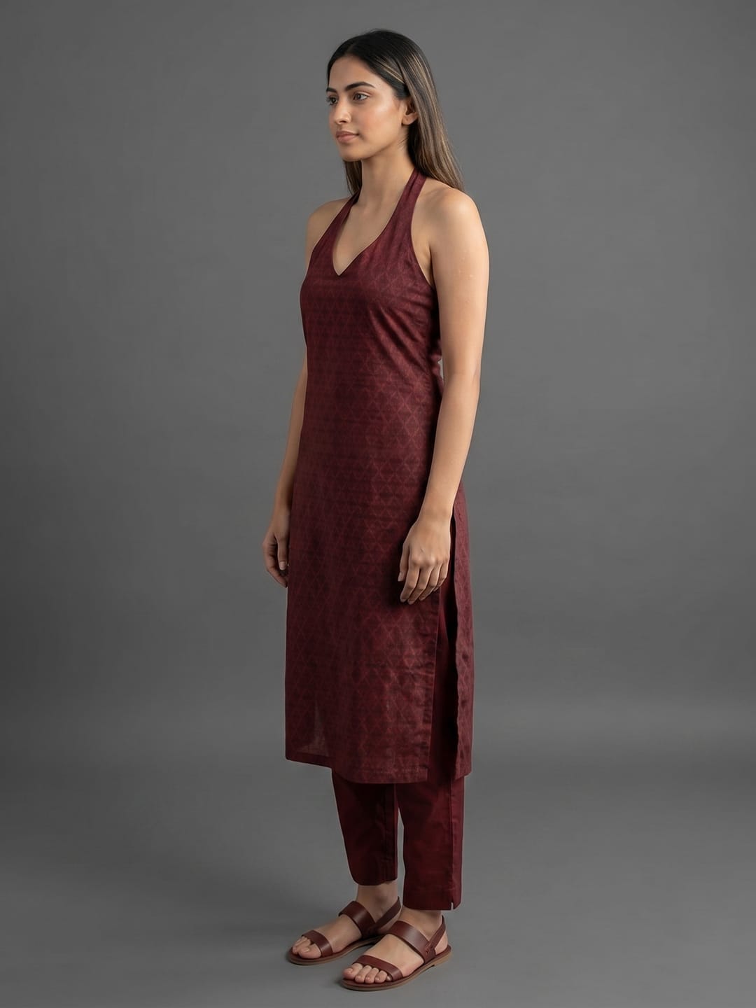 Women Maroon Woven Zari Embroidered Straight Kurta With Bottom And Dupatta