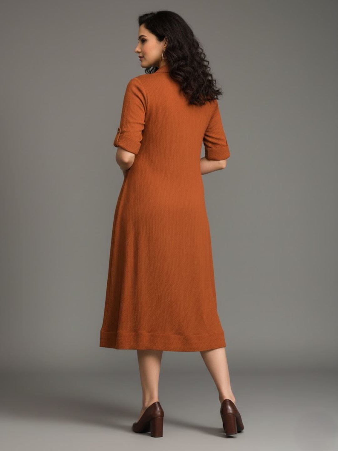 The Kurti Collection Women Beige Shirt Collar A Line Dress