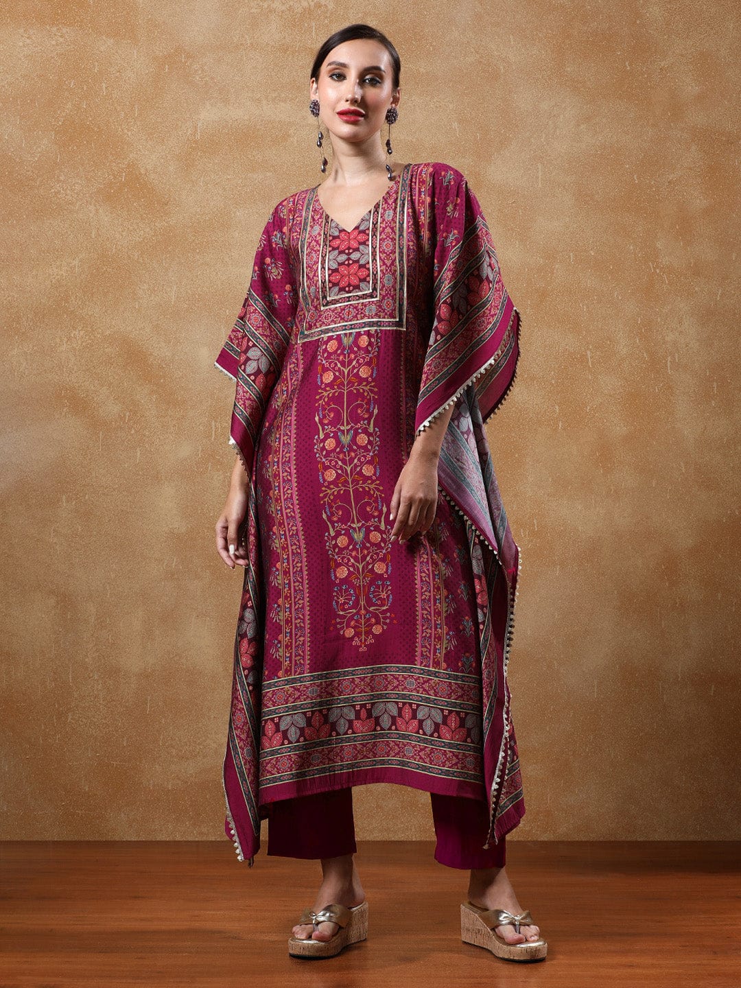 The Kurti Collection Women-Gota Detailed Ethnic Floral Printed Kaftan & Trouser